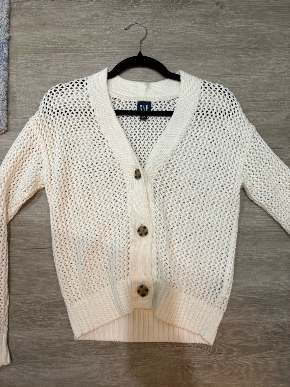 GAP Ivory Open-Weave Button Front Cardigan